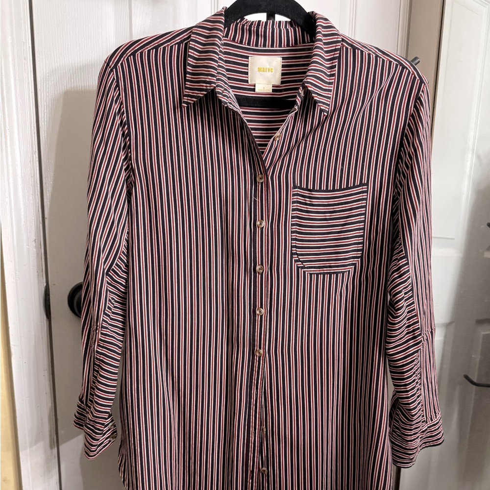 Maeve Anthropologie Adelaide Multicolored Striped Tunic Shirt Blouse S